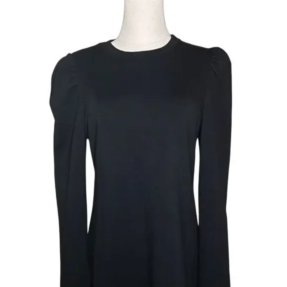 Revamped Womens Black Long Sleeve Midi Dress Size S Puff Sleeve Round Neck - Picture 2 of 16